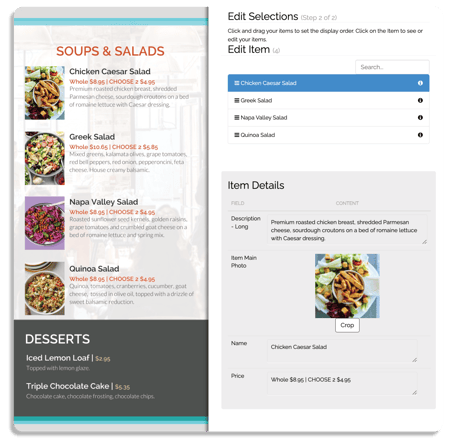 local menu product content database screenshot